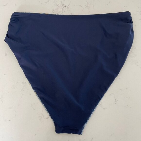 Reversible Print/Solid Hi Waist Bikini Bottoms Grey Blue Yellow Sz S/M no tags - Picture 6 of 7